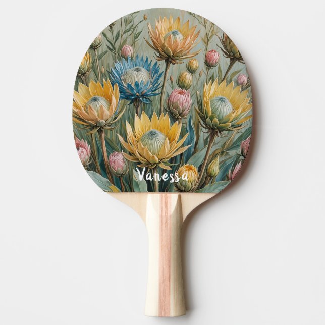 Pastel Protea Dream: Blommigten Elegant Pingisracket (Framsidan)