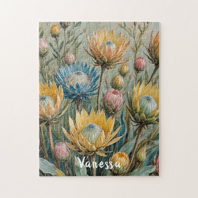Pastel Protea Dream: Blommigten Elegant Pussel (Vertikal)