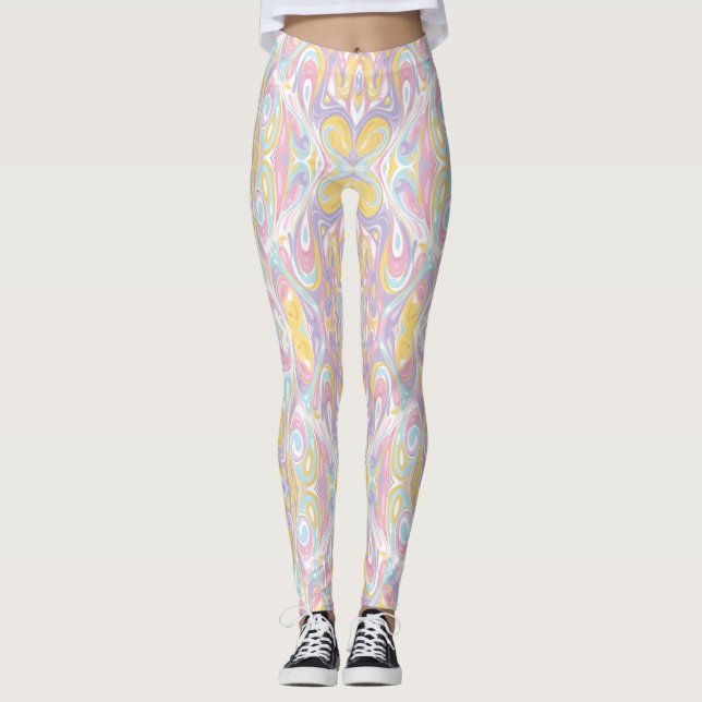 Pastel Psychedelic Pattern | Groovy Liquid Marble  Leggings (Framsida)
