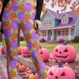 Pastel Puking Pumpkins lilac Leggings