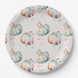 Pastel Pumpkin and Bow Gender Reveal Charger Plate