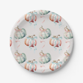 Pastel Pumpkin and Bows Gender Reveal Paper Plate
