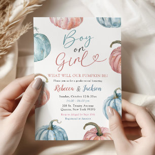 Pastel Pumpkin Boy eller Girl Fall Gender Reveal Inbjudningar