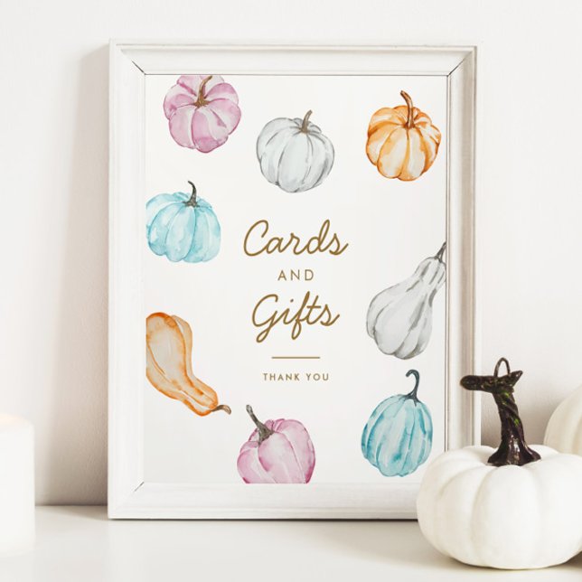 Pastel Pumpkin Fall Baby Shower Card & Gifts Sign Poster (Skapare uppladdad)