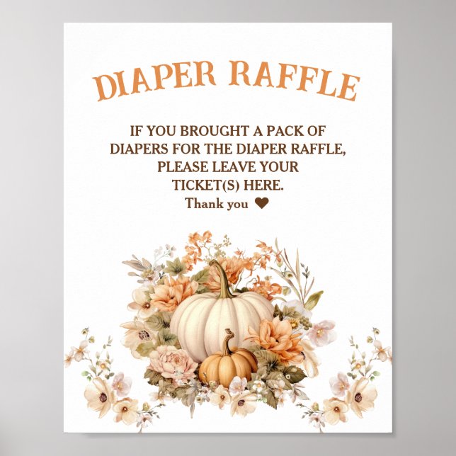 Pastel Pumpkin Fall Baby Shower Diaper Raffle Sign Poster (Framsidan)