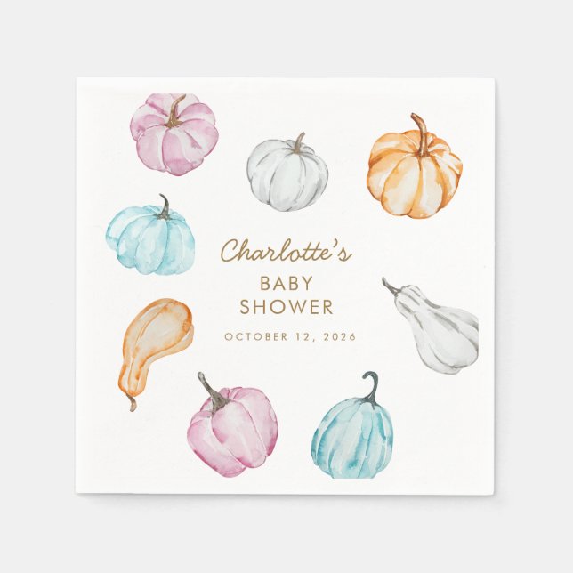 Pastel Pumpkin Gender Neutral Fall Baby Shower Pappersservett (Framsidan)