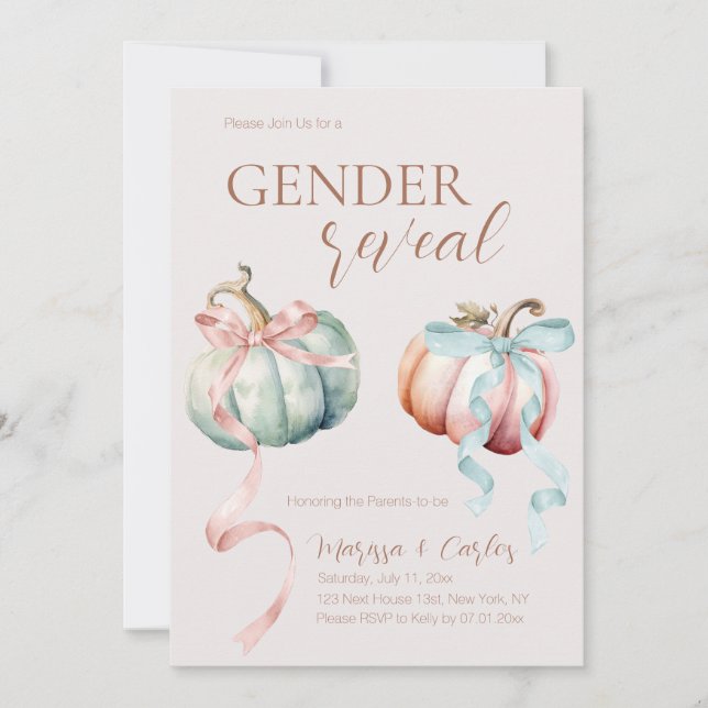 Pastel Pumpkin Gender Reveal FALL-inbjudan Inbjudningar (Framsida)