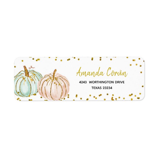 Pastel Pumpkin Gender Reveal Returadress Etikett (Framsidan)