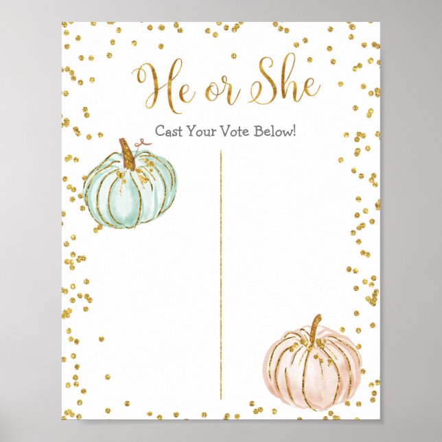 Pastel Pumpkin Gender Reveal Votering Board Poster (Framsidan)