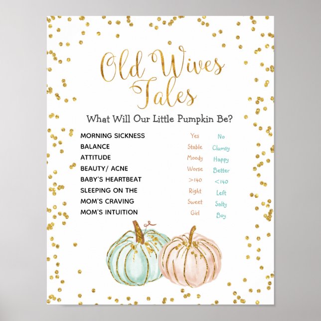 Pastel Pumpkin Old Wives Tales Gender Reveal Poster (Framsidan)