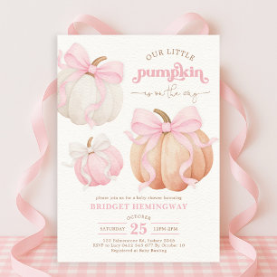 Pastel Pumpkin Rosa Bow Girl Baby Shower Inbjudningar