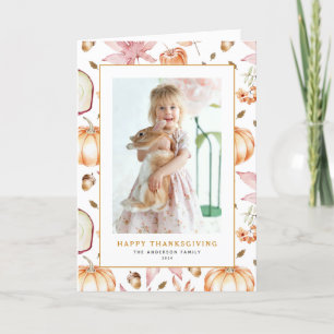 Pastel Pumpkins and Apples Thanksgiving Photo Helgkort