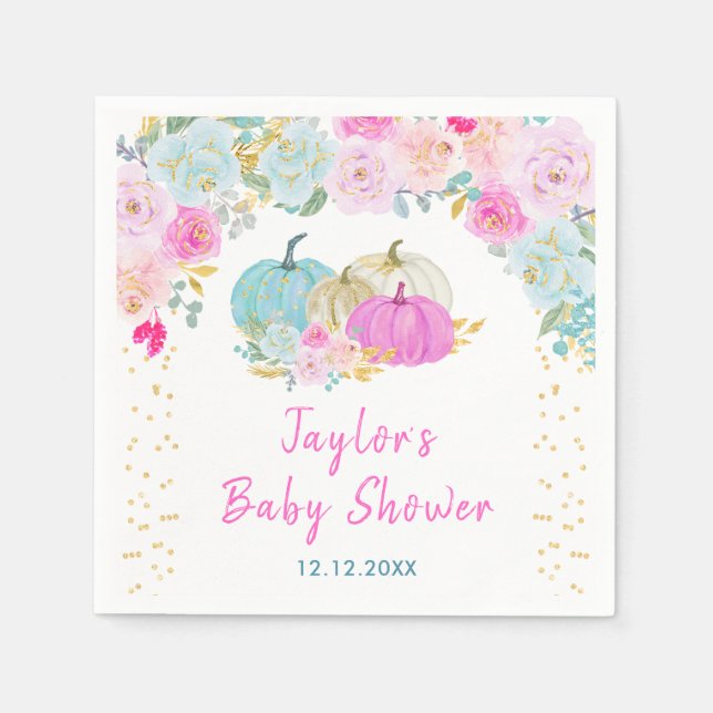 Pastel Pumpkins Blommigt Baby Shower Pappersservett (Framsidan)