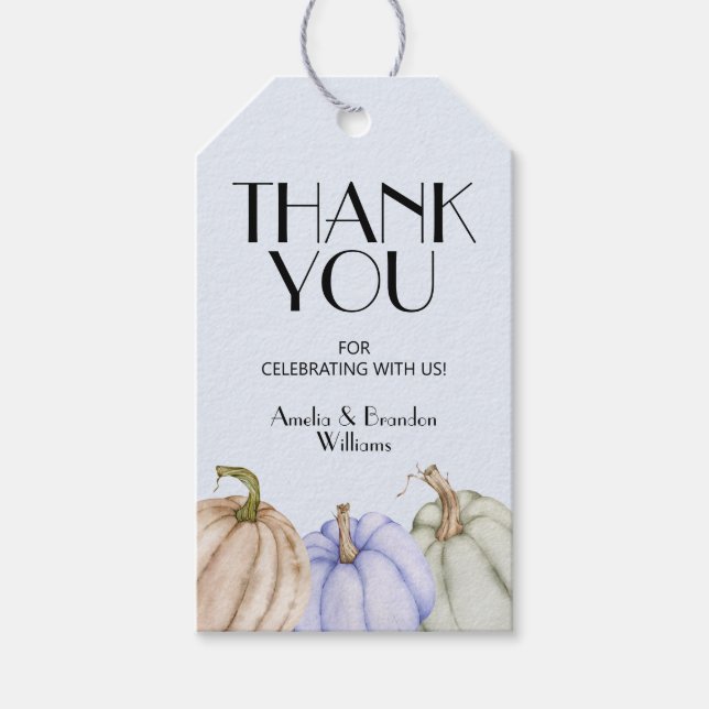 Pastel Pumpkins Blue Baby Shower Favor Gift-Märkre Presentetikett (Framsidan)