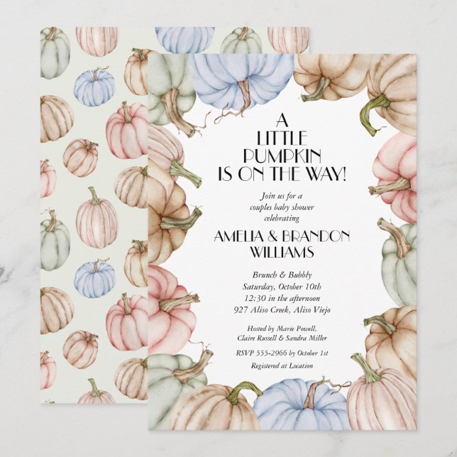 Pastel Pumpkins Mint Baby Shower Inbjudningar (Fram/baksida)