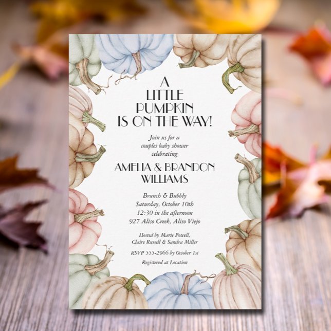 Pastel Pumpkins Mint Baby Shower-inbjudningar (Green pumpkins baby shower invitations, INSTANT DOWNLOAD and/or PRINTED)
