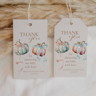 Pastel Pumpkins och Bows Gift Label-Märkre Presentetikett