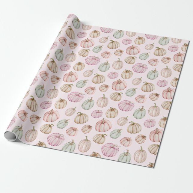 Pastel Pumpkins på Rosa Presentpapper (Utrullad)