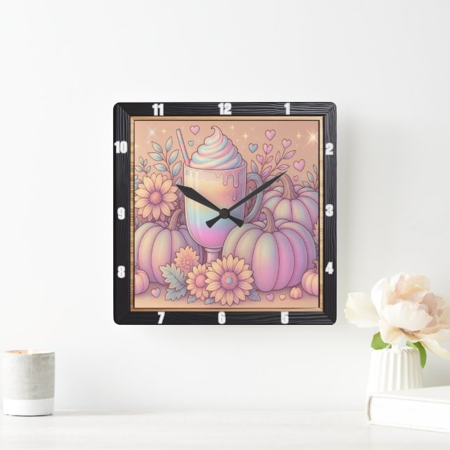 Pastel Pumpkins Rainbow Drink Fyrkantig Klocka (Hem)