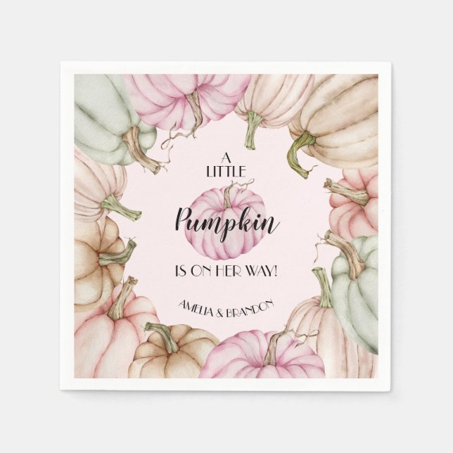 Pastel Pumpkins Rosa Girl Baby Shower Pappersservett (Framsidan)