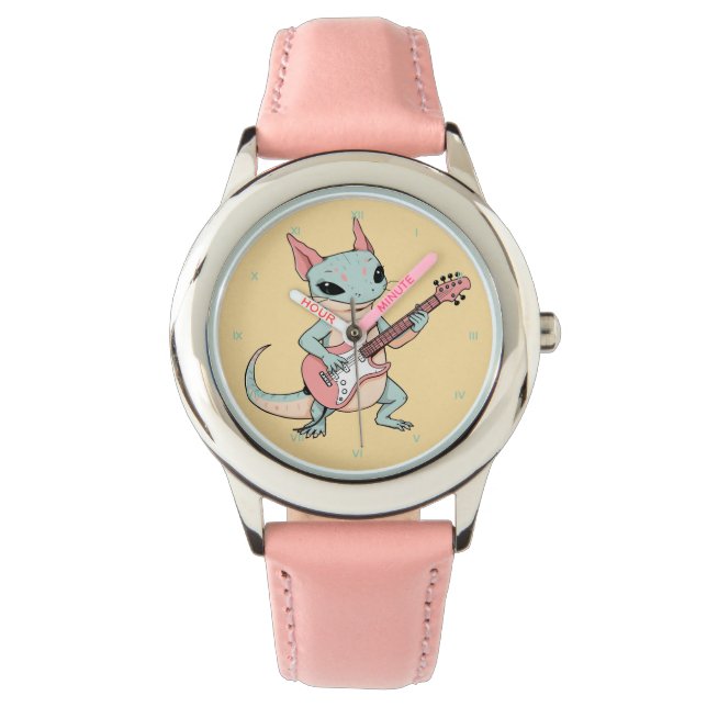 Pastel Punk Rock Axolotl Guitar Player Soft Grunge Armbandsur (Framsida)