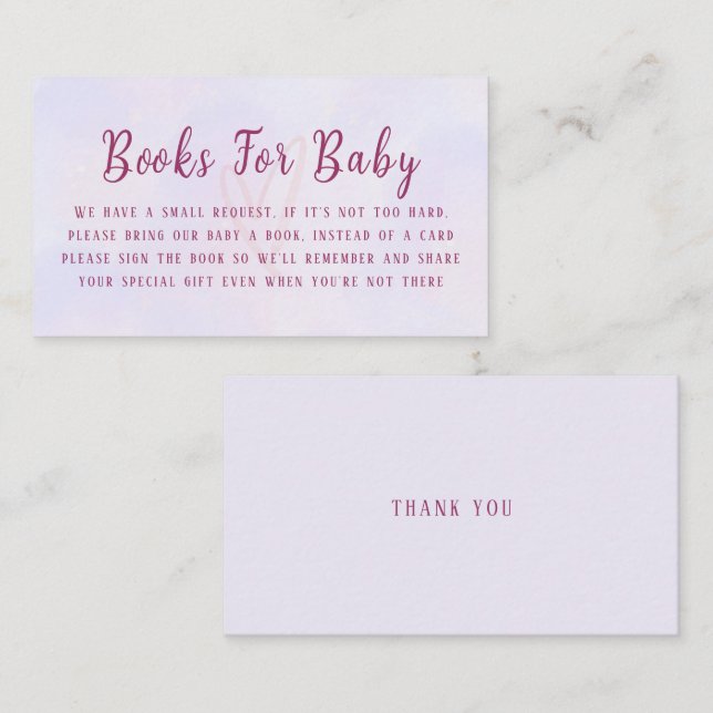 Pastel Purple Pink Baby Shower Book Request Tilläggskort (Fram/baksida)