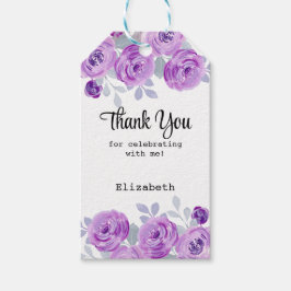 Pastel Purple Rose Floral Greenery Thank You Presentetikett