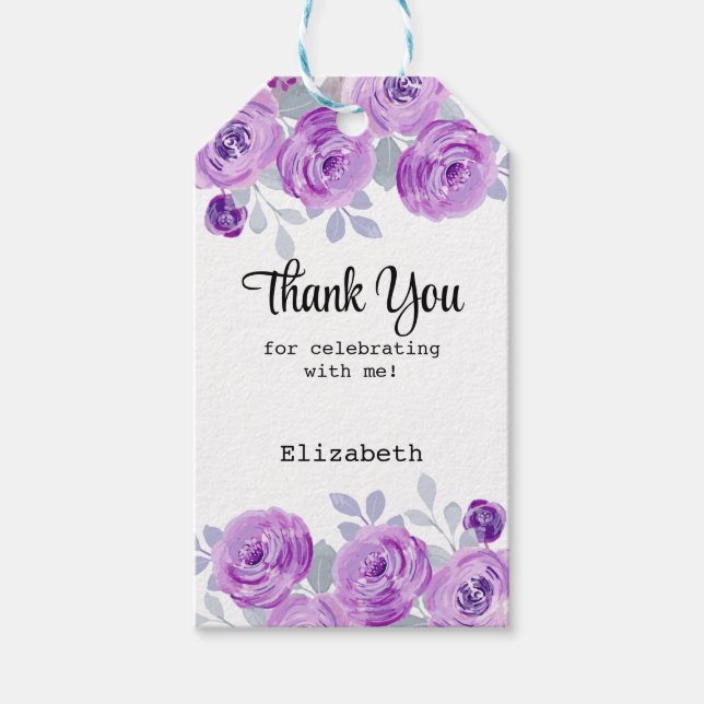 Pastel Purple Rose Floral Greenery Thank You Presentetikett (Framsidan)