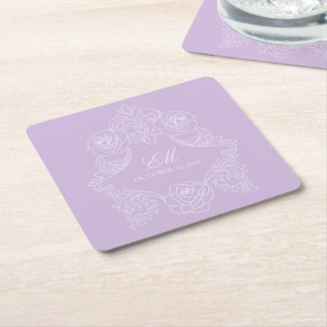 Pastel Purple Victorian Wedding Monogram Crest Underlägg Papper Kvadrat (Vinklad)