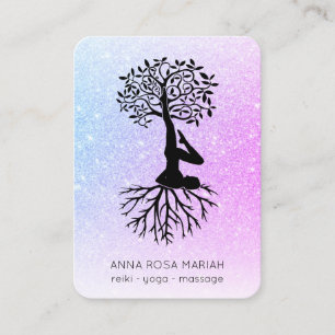 *~* Pastel QR Man Livets träd Yoga Woman Visitkort