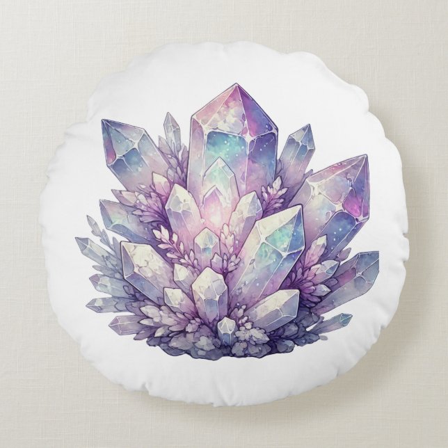 Pastel Quartz-kluster Rund Kudde (Framsidan)