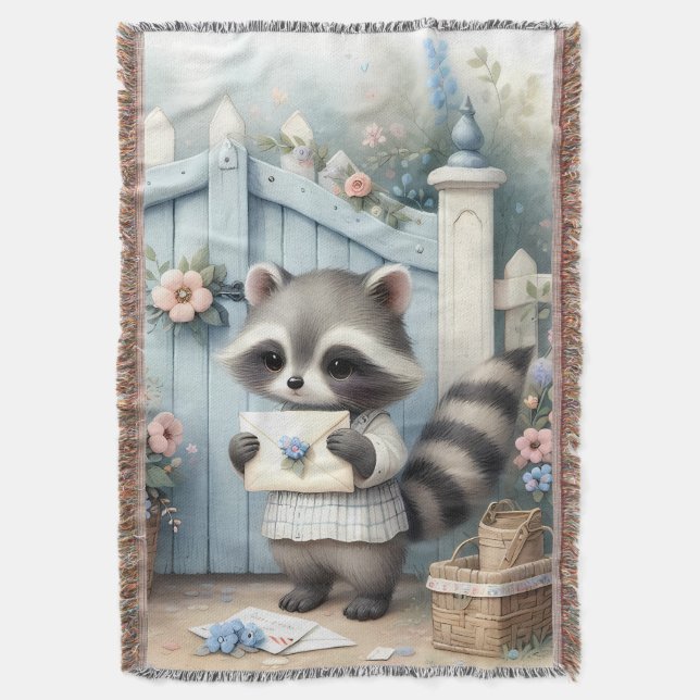 Pastel Raccoon Letter Garden Filt (Framsidan Vertikal)