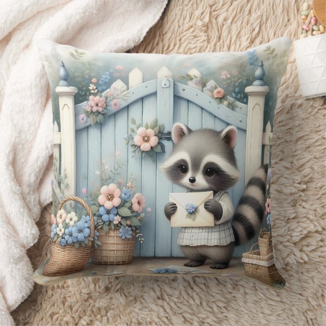 Pastel Raccoon Letter Garden Kudde (Filt)