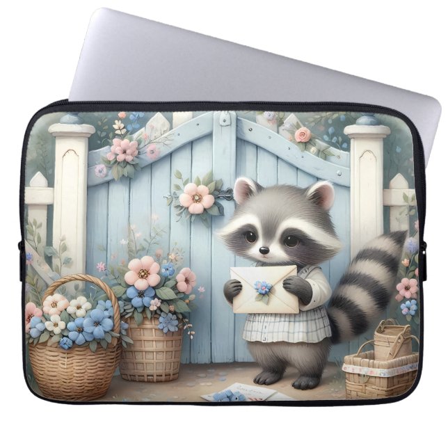 Pastel Raccoon Letter Garden Laptop Fodral (Framsidan)