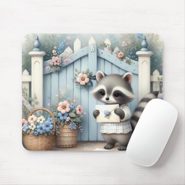 Pastel Raccoon Letter Garden Musmatta (Med mus)
