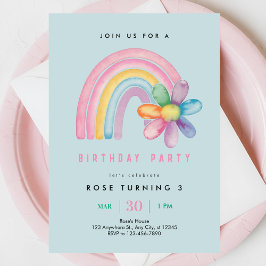 Pastel Rainbow 3rd Birthday Party Inbjudningar
