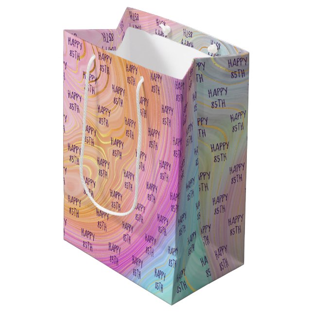 Pastel Rainbow 85 Birthday Medium Gift Bag (Framsidan Vinklad)