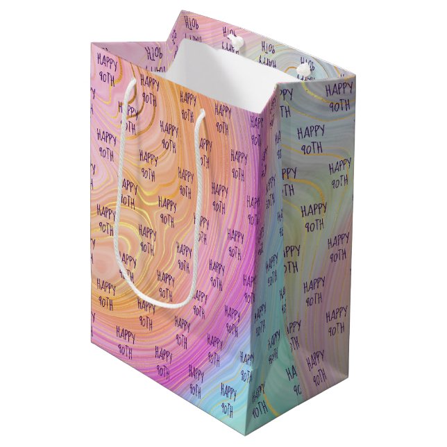 Pastel Rainbow 90:e Birthday Medium Gift Bag (Framsidan Vinklad)