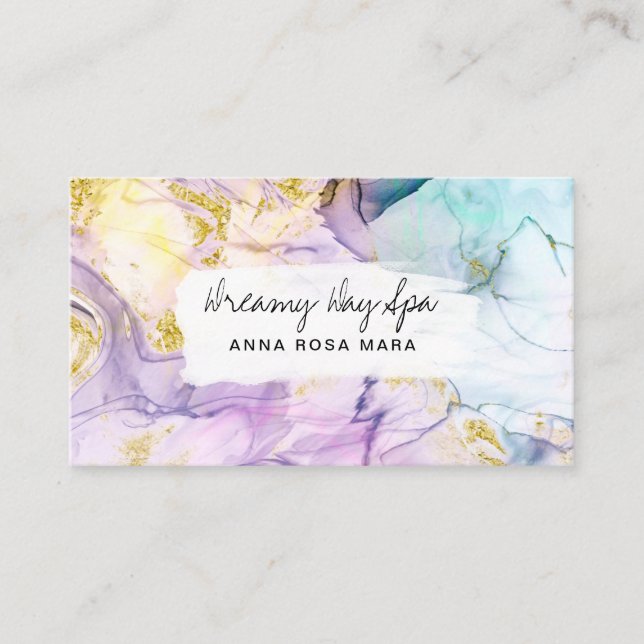 *~* Pastel Rainbow Abstrakt Spa QR Guld Glitter Visitkort (Framsida)