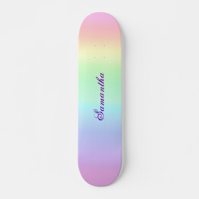 Pastel Rainbow Aesthetic Lila Namn Mini Skateboard Bräda 18,5 Cm (Framsida)