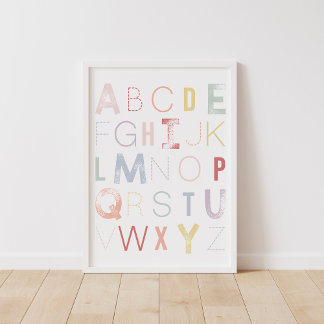 Pastel Rainbow Alphabet ABC Nursery Decor Poster