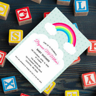 Pastel Rainbow and Clouds Baby Shower Inbjudningar