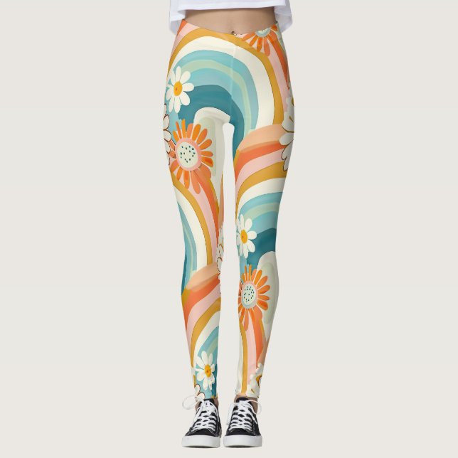 pastel rainbow and floral yoga gym Leggings (Framsida)