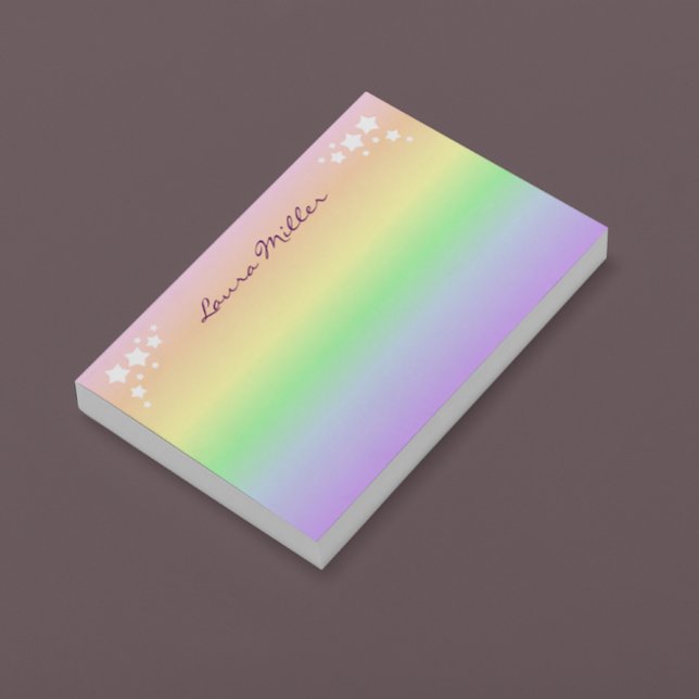 Pastel Rainbow and Stars Personlig Post-it Block (Skapare uppladdad)