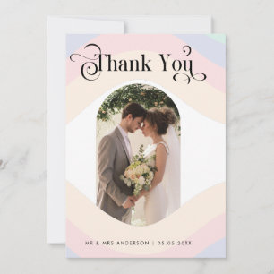 Pastel Rainbow Arch Photo & Retro Script Bröllop Tack Kort