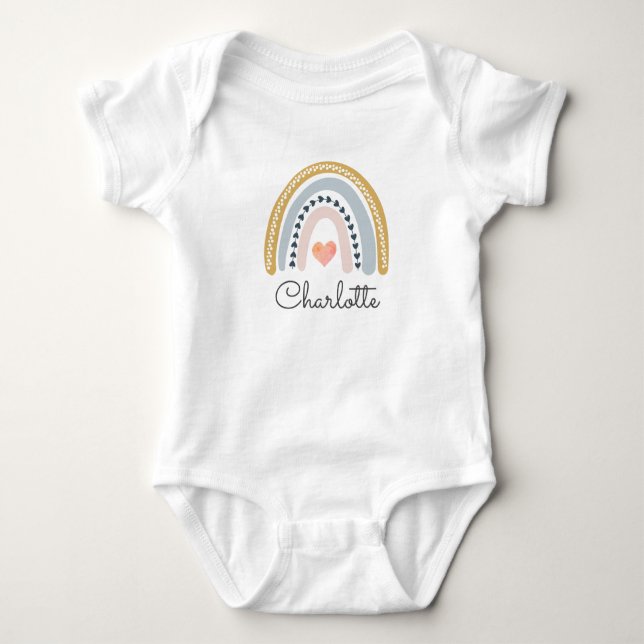 Pastel Rainbow Baby Namn Hearts T Shirt (Framsida)