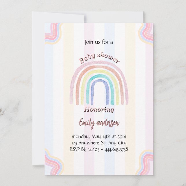Pastel Rainbow Baby Shower-inbjudan Cute Rainbow Inbjudningar (Framsida)