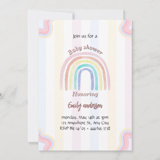Pastel Rainbow Baby Shower-inbjudan Cute Rainbow Inbjudningar