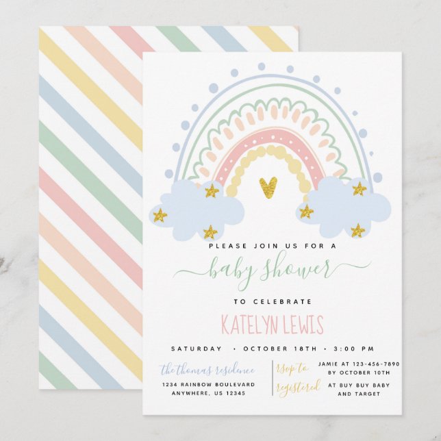 Pastel Rainbow Baby Shower-inbjudan Inbjudningar (Fram/baksida)