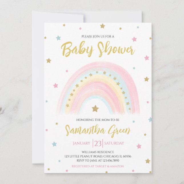 Pastel Rainbow Baby Shower Inbjudningar (Framsida)